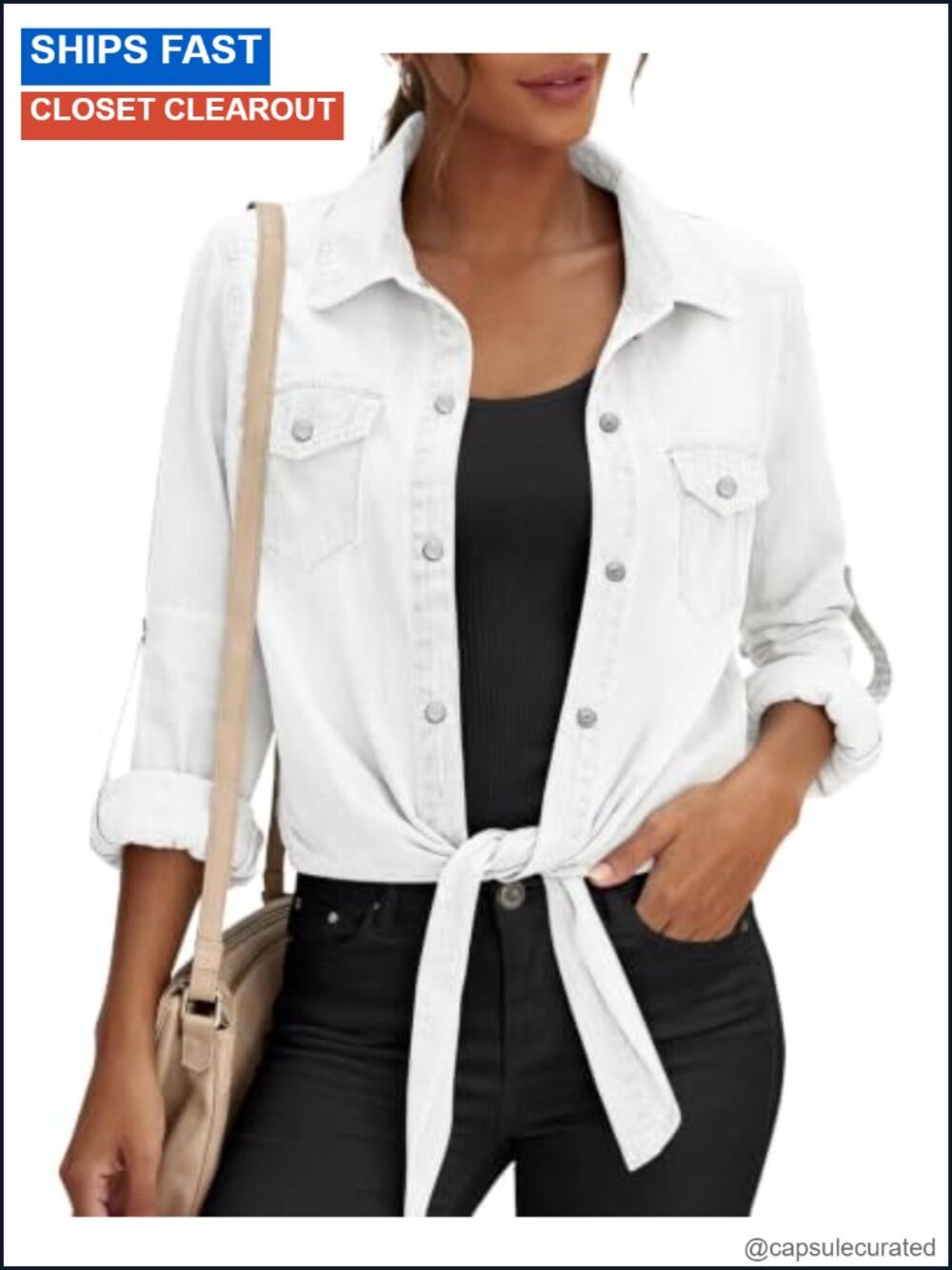 Long Sleeve Denim Button Down Shirt Women Tie Knot Front Crop Cardigan